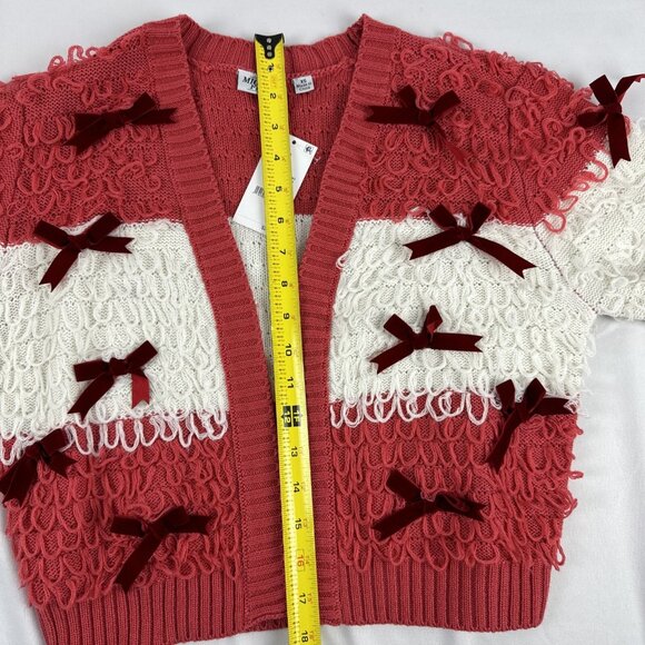 Mighty Fine Women's Holiday Sweater Size XS Retro Loop & Bow Open Cardigan NWT - Picture 9 of 10